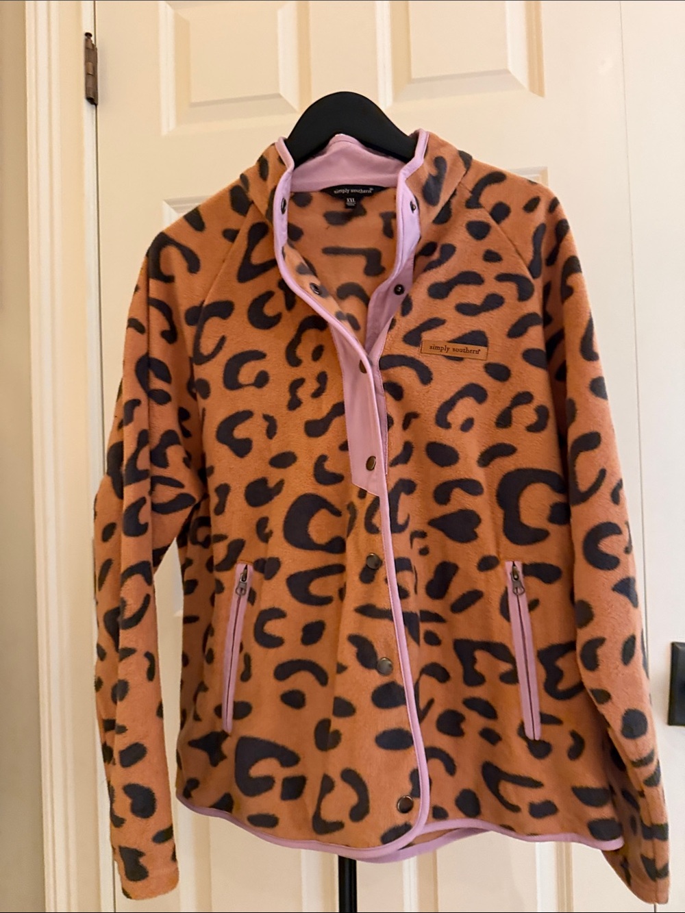 Simply Southern Leopard Print Teddy Jacket with Pink Trim